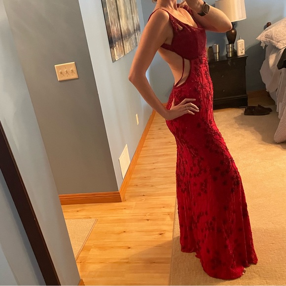 Precious Formals Red Beaded Dress - Picture 5 of 10